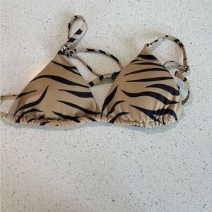 SHEIN-Tan and Black Zebra Print Bikini Top